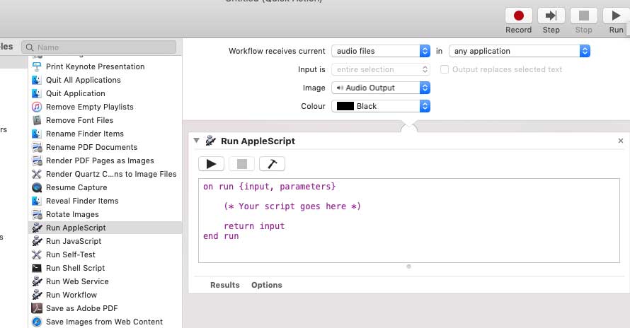 Drag run applescript action